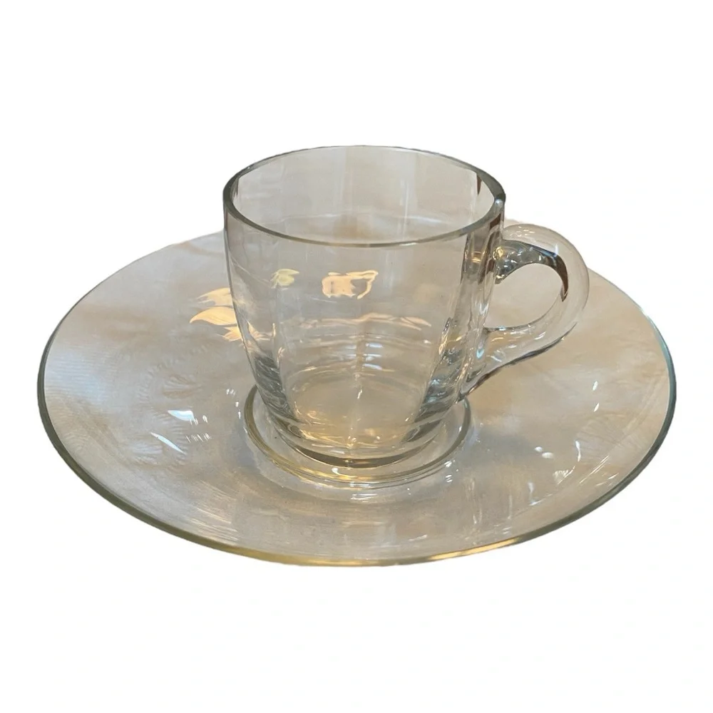 Vintage Ribbed MCM Vereco France Jewel Tone Glass Espresso Cups & Saucers - Set